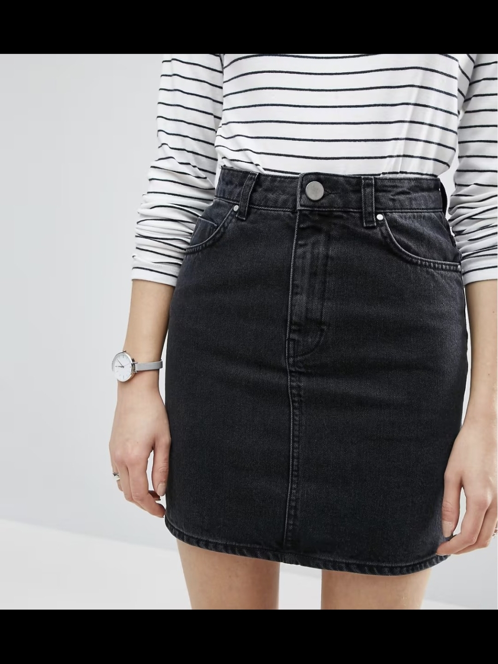 ASOS DESIGN denim original high waisted skirt in washed black